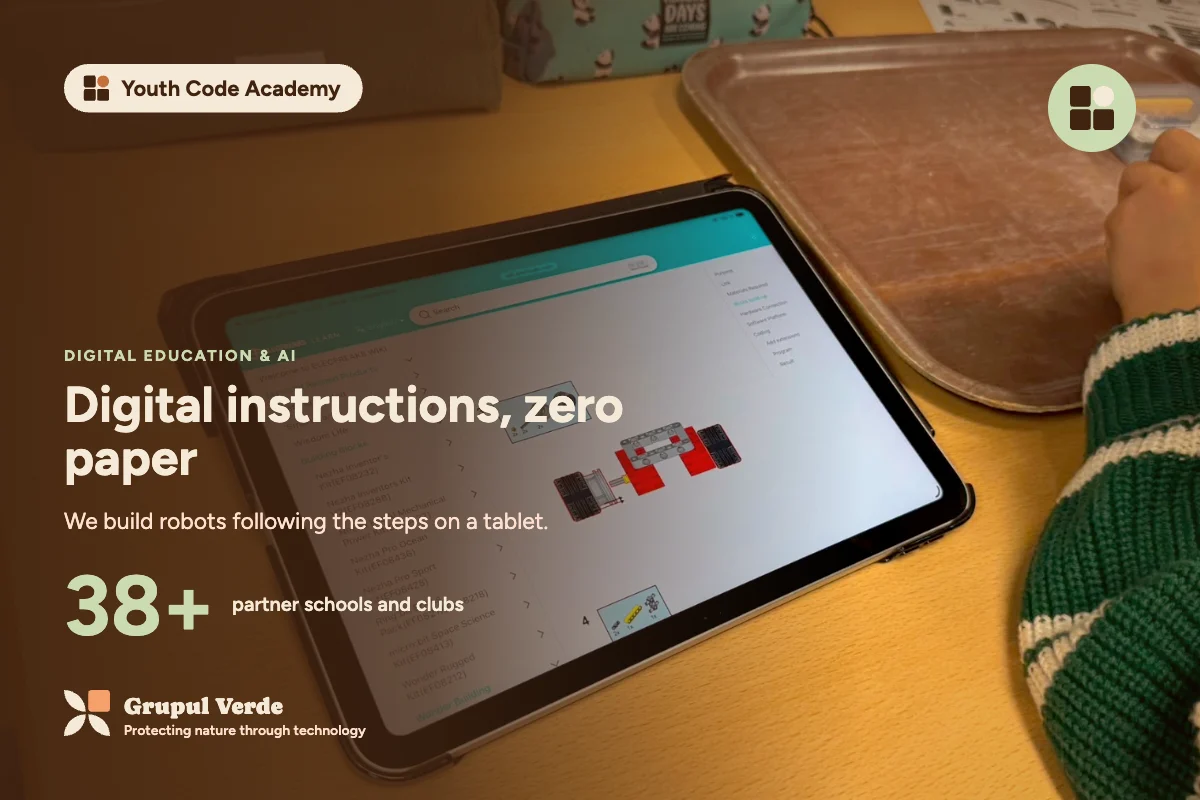 Digital instructions, zero paper. Youth Code Academy, Digital education & AI · Asociația Grupul Verde.