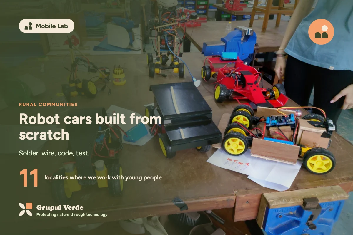 Robot cars built from scratch. Mobile Lab, Rural communities · Asociația Grupul Verde.