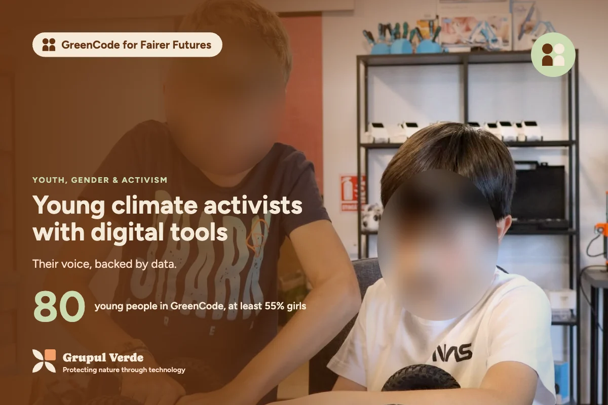 Young climate activists, with digital tools. GreenCode for Fairer Futures, Youth, gender & activism · Asociația Grupul Verde.
