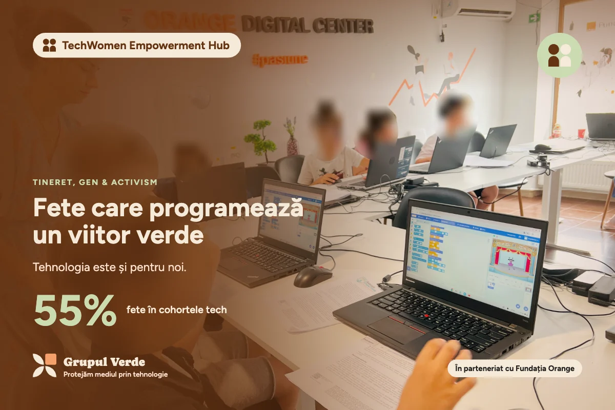 Fete care programează un viitor verde. TechWomen Empowerment Hub, Tineret, gen & activism · Asociația Grupul Verde.