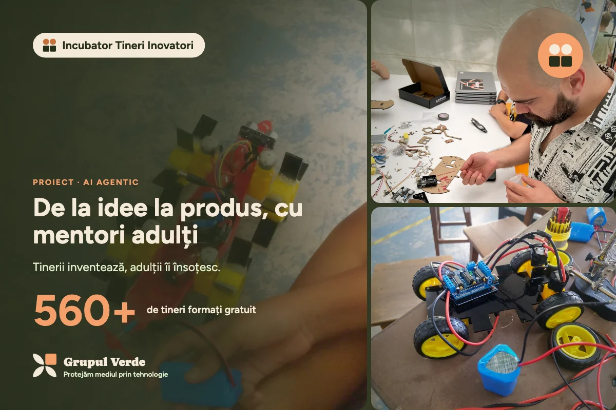 De la idee la produs, cu mentori adulți. Incubator Tineri Inovatori, AI agentic · Asociația Grupul Verde.