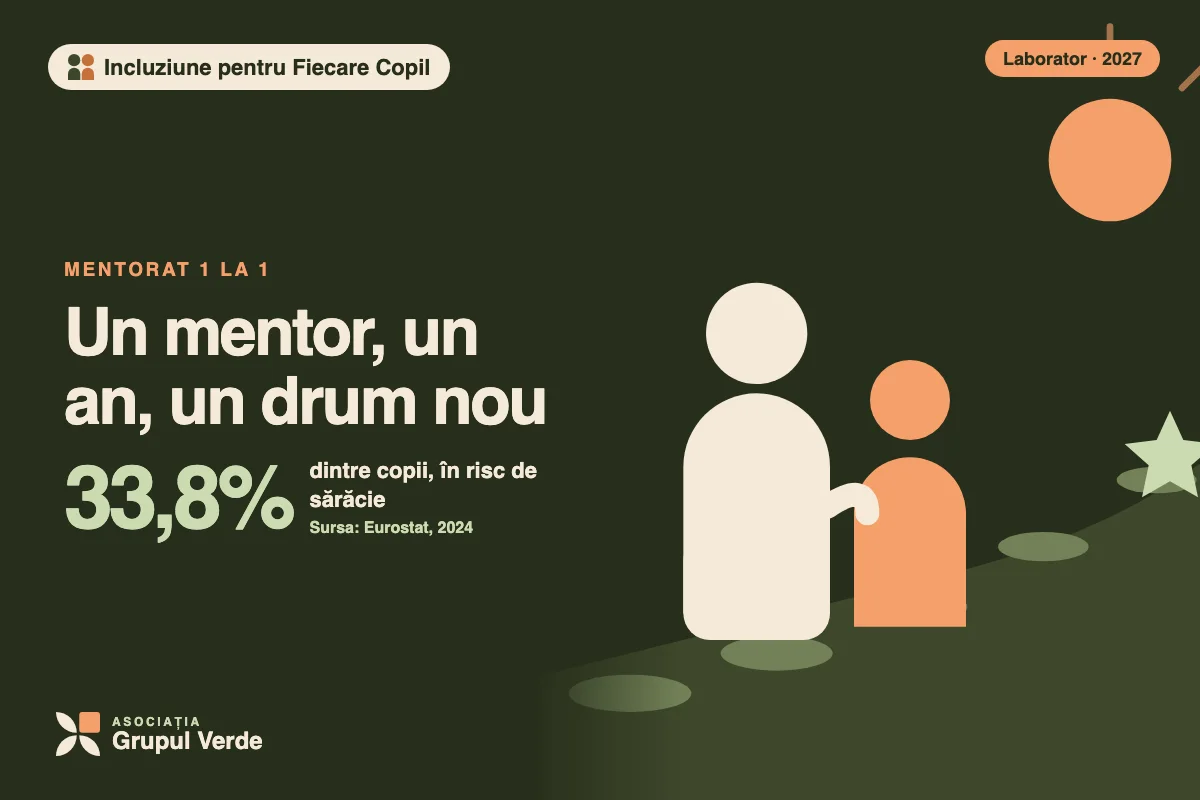 Un mentor, un an, un drum nou. Incluziune pentru Fiecare Copil — inițiativă a Laboratorului de inovare socială, Asociația Grupul Verde (ilustrație).